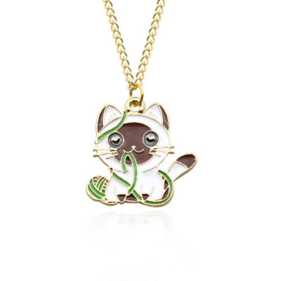 Adorable Cat and Yarn Necklaces Gold Chain - Picture 2 of 8